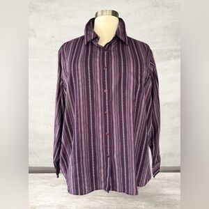 NWT!Essentials by Maggie Purple Striped Button Long Sleeve Pocket Shirt SZ 30/32
